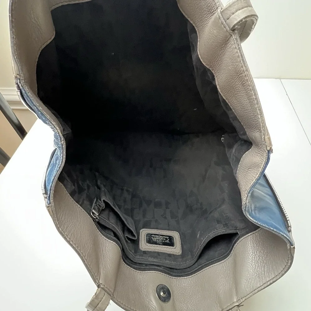 FURLA Large Open Top Expandable Side Zip Tote Shopper Taupe Leather 14